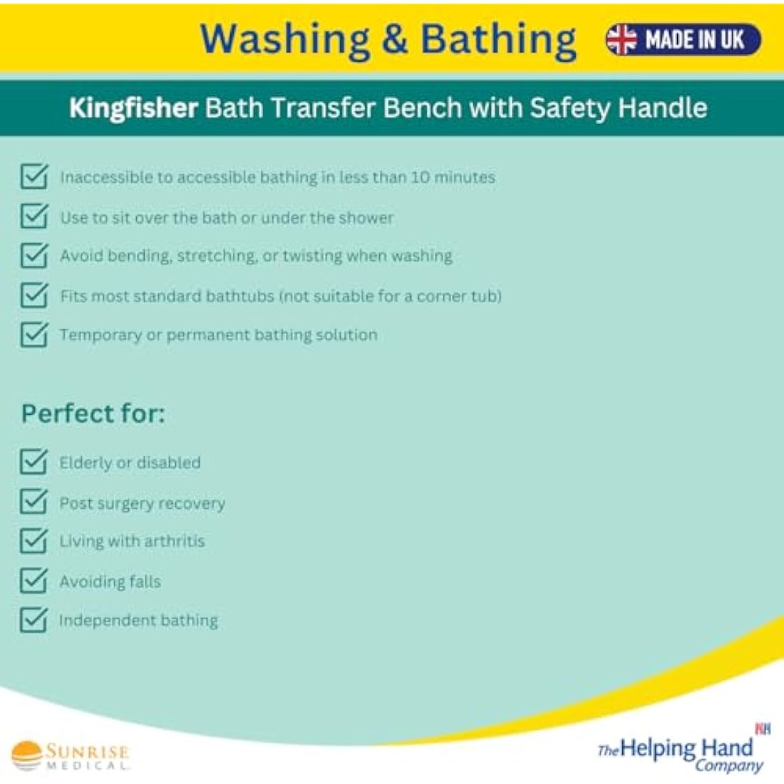Helping Hand Kingfisher White Plastic Bath Board with Handle