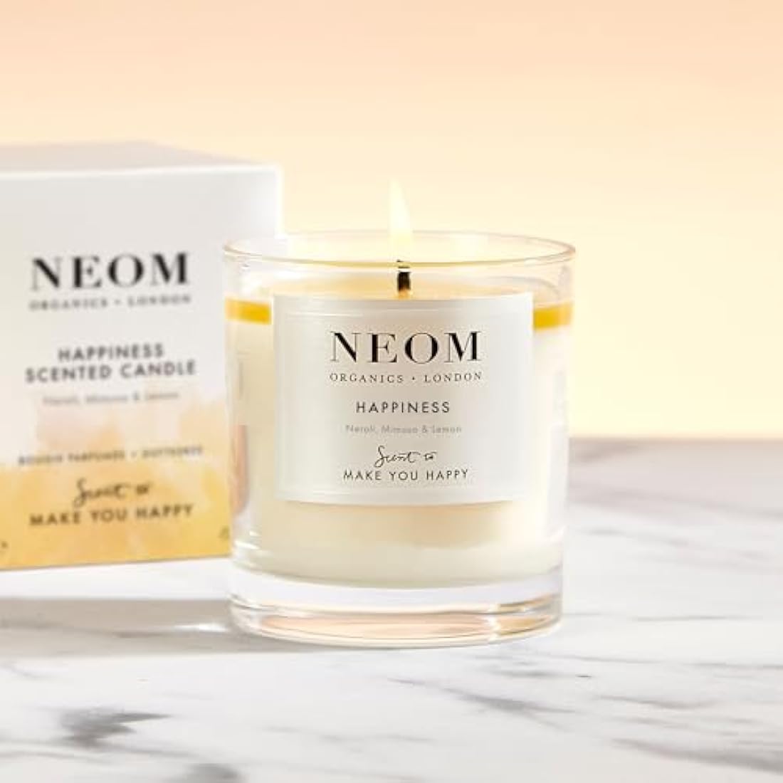 Neom Happiness Scented Candle | Neroli & Lemon Essential Oil | 185g