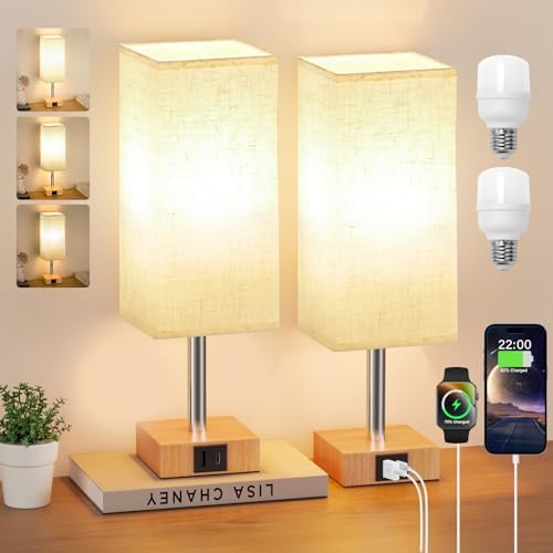Jolof Store Bedside Lamps Set of 2 | 3-Way Dimmable Touch Lamps with USB