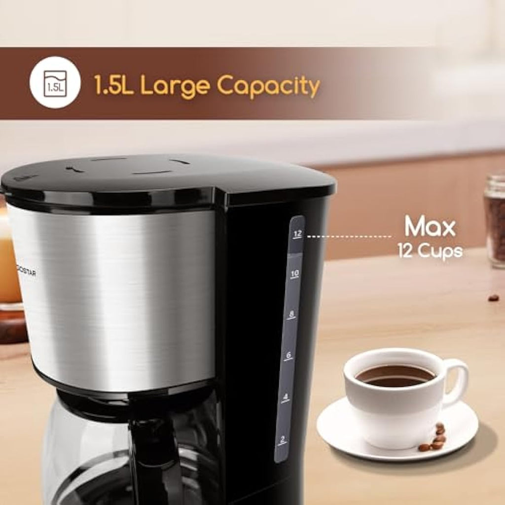 Aigostar Benno Programmable Drip Coffee Machine | 1.5L 12-Cup Maker
