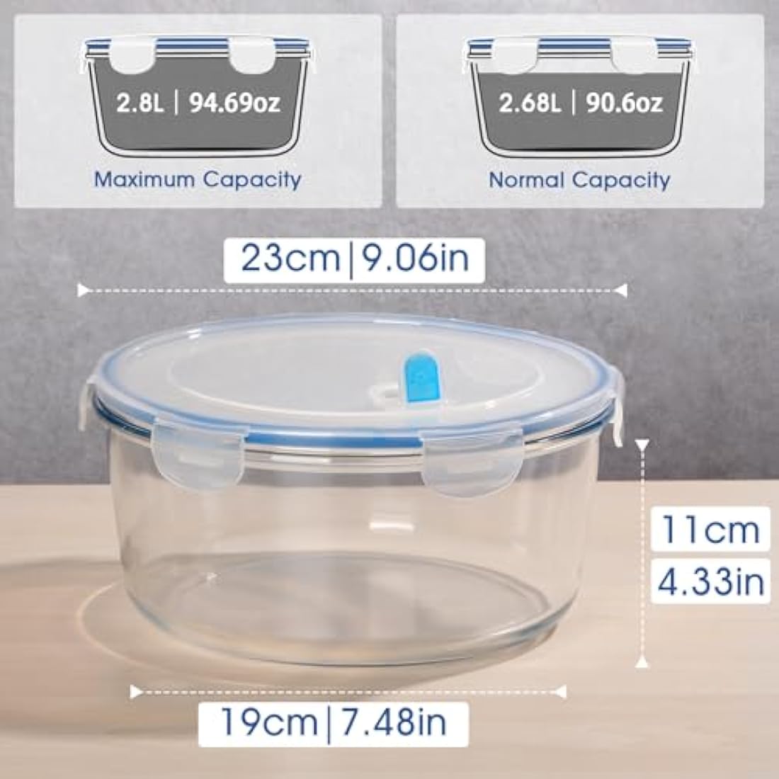 NUTRIUPS 2.8L Large Airtight Glass Food Storage Container | Tempered Glass