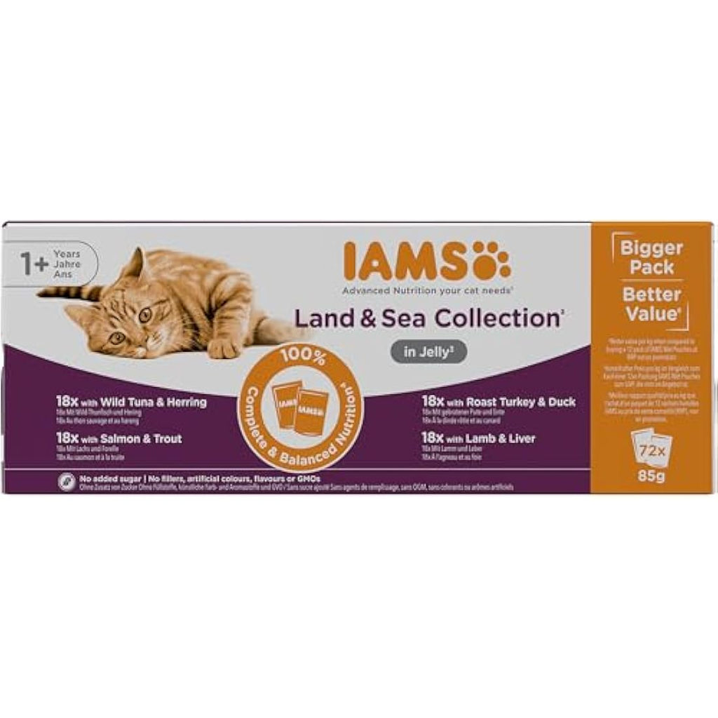 IAMS Adult Wet Cat Food Land & Sea in Jelly - High Protein 72 x 85g