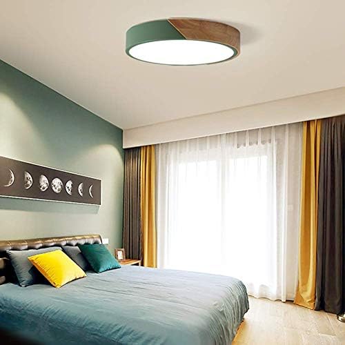 Minifair LED Flush Mount Ceiling Light – 12in Green Wood & Acrylic Fixture