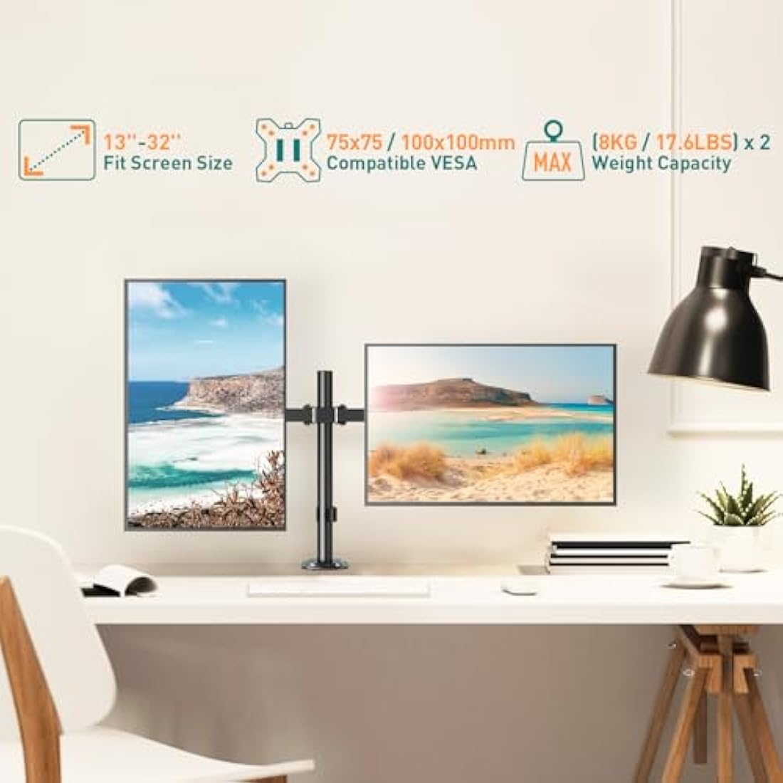 ELIVED Dual Monitor Arm - Adjustable Desk Mount for 13-32 Inch Screens