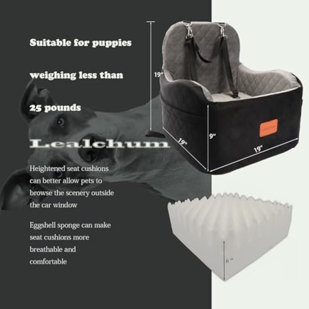Lealchum Dog Booster Car Seat – Washable Memory Foam Pet Seat, Medium