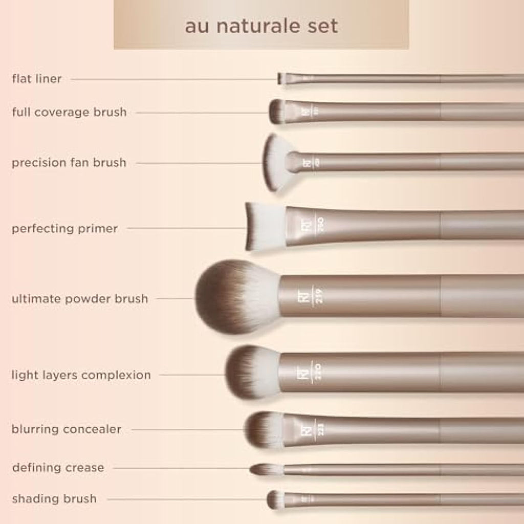 Real Techniques Au Naturale Makeup Brush Kit – 9 Piece Gold Face Set