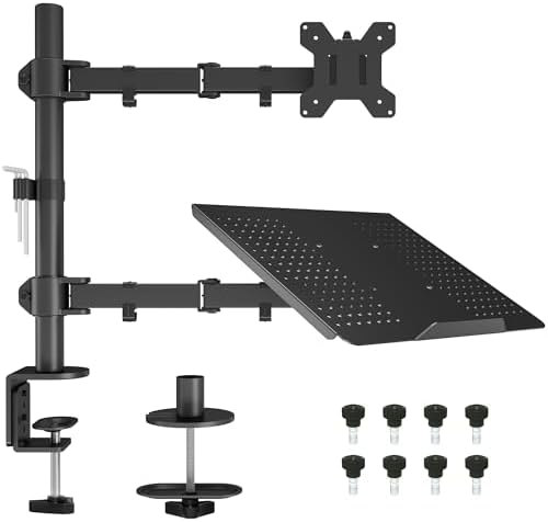 BONTEC Monitor Arm & Laptop Tray | Height Adjustable VESA Desk Mount