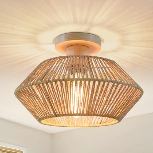 LynPon Woven Rattan Ceiling Light – Boho Farmhouse Cage Chandelier
