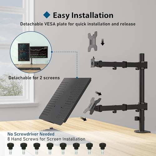 BONTEC Monitor Arm & Laptop Tray | Height Adjustable VESA Desk Mount