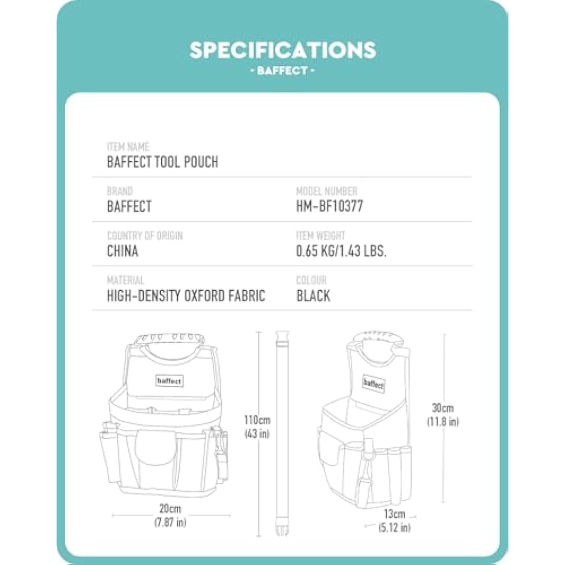 Baffect Electrician Tool Pouch – 20 Pocket Heavy Duty Canvas Waist Bag