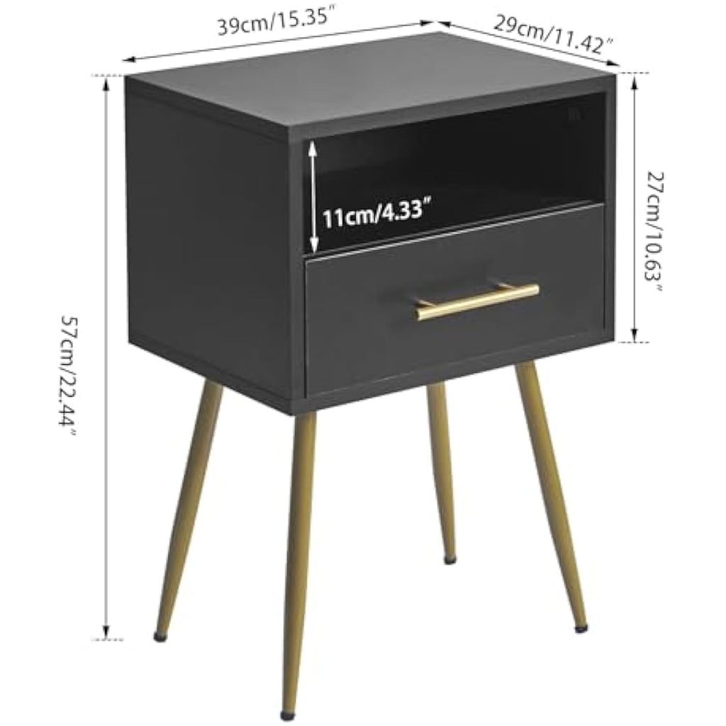 IBUYKE Mid-Century Modern Nightstand | 2-Tier Black End Side Table