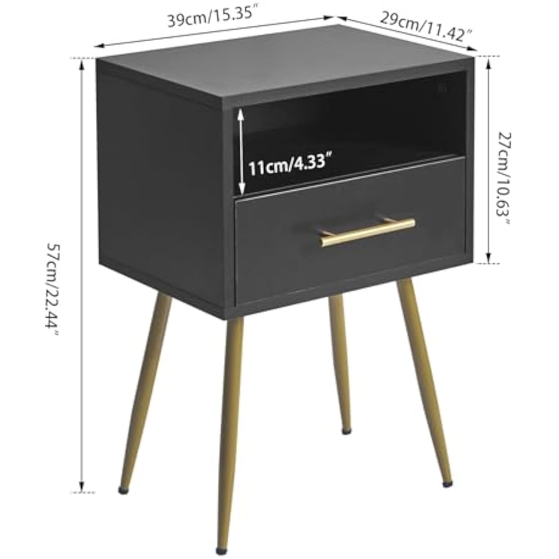 IBUYKE Mid-Century Modern Nightstand | 2-Tier Black End Side Table