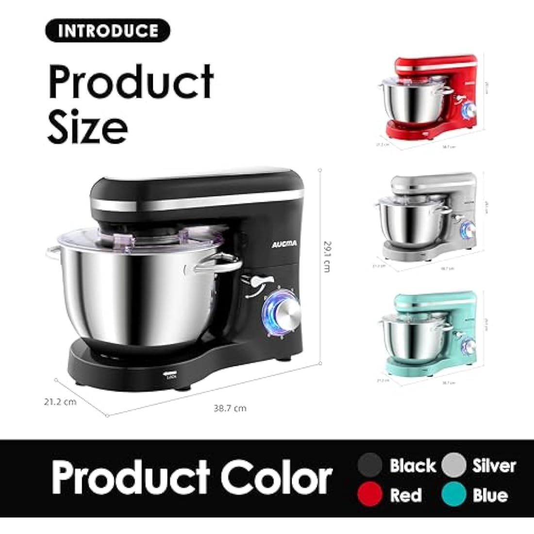 Aucma Stand Mixer | 6.2L Electric Kitchen Food Mixer, 1400W - Black