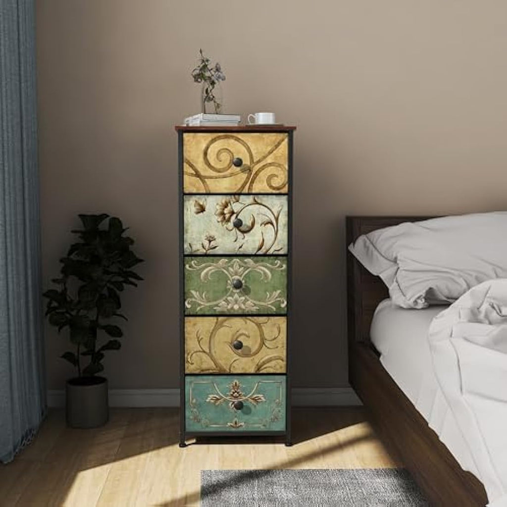 VEDECASA 5-Drawer Slim Fabric Dresser – Retro Tall Storage Tower