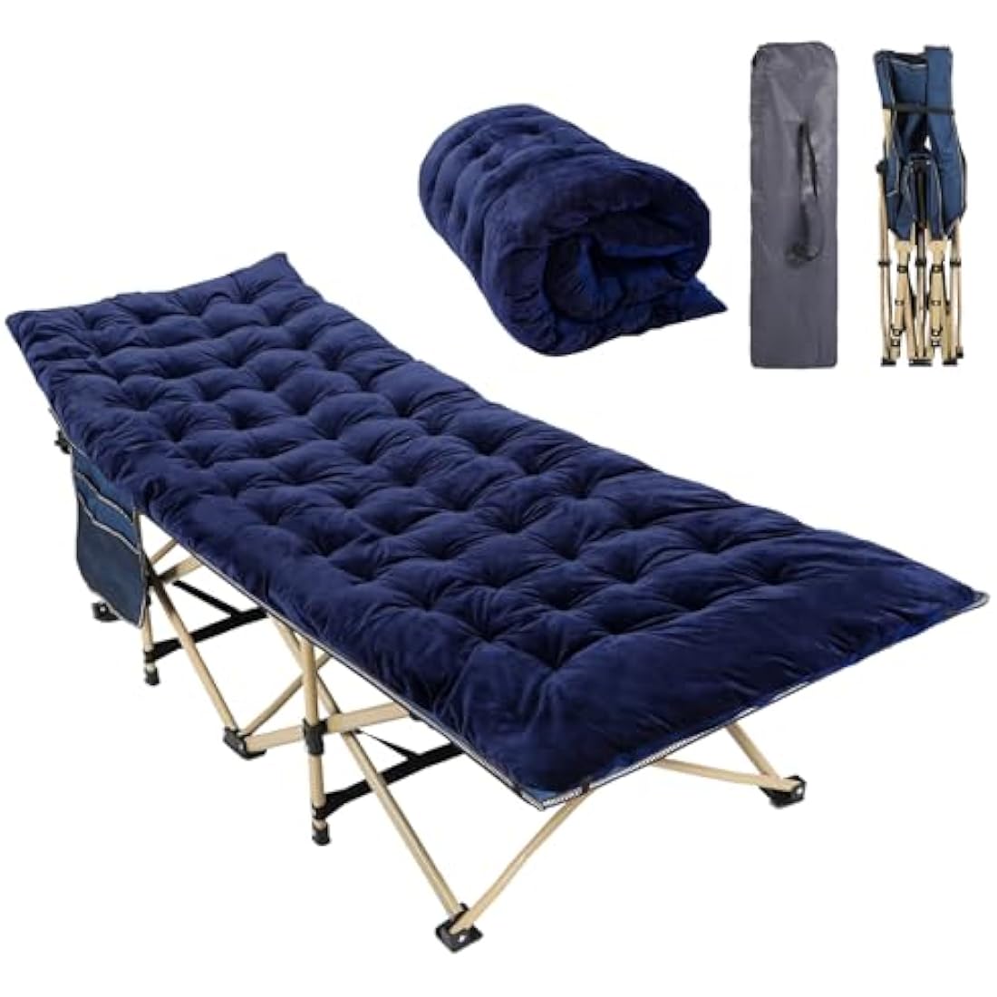 REDCAMP Heavy Duty Folding Camping Bed with 4-inch Mattress | Navy Blue