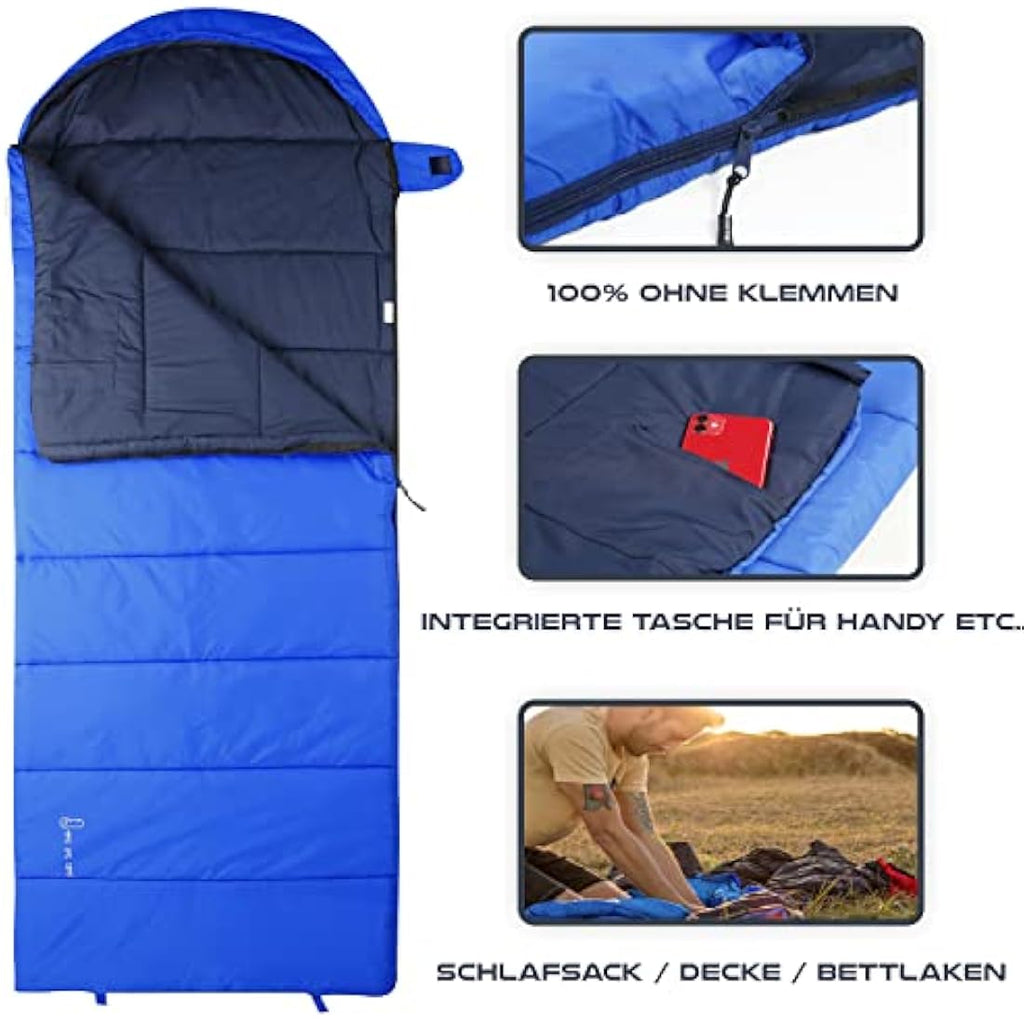 MOUNTREX 3-Season Blanket Sleeping Bag – Lightweight Nylon, Blue (Right Zip)