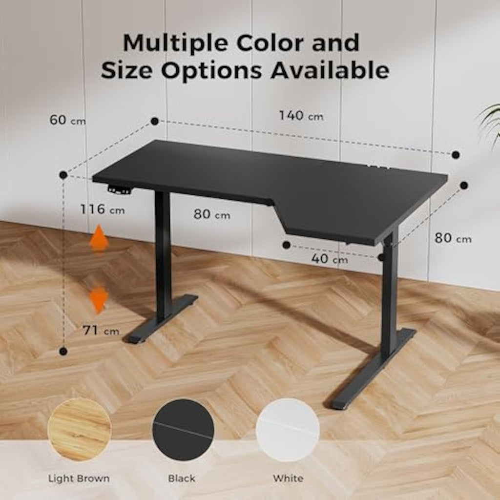 Agilestic L-Shaped Electric Standing Desk | 140cm Height Adjustable - Black