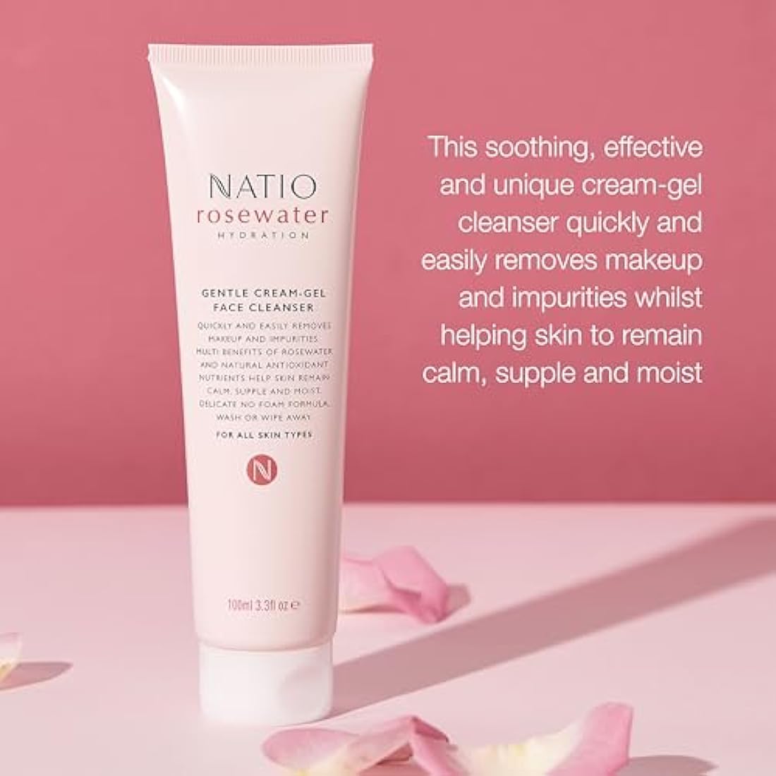 Natio Rosewater Hydration Gentle Cream-Gel Face Cleanser - 100ml