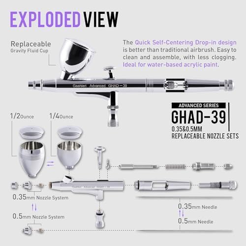 Gaahleri Dual-Action Gravity Airbrush Kit – 0.35/0.5mm Nozzle & 2 Cups