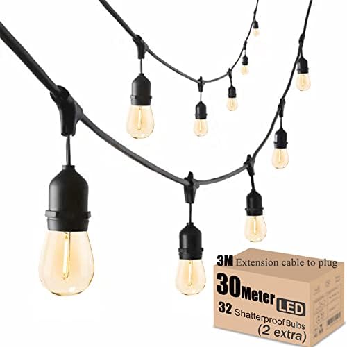 30M Outdoor Festoon String Lights – 30 Sockets & Shatterproof