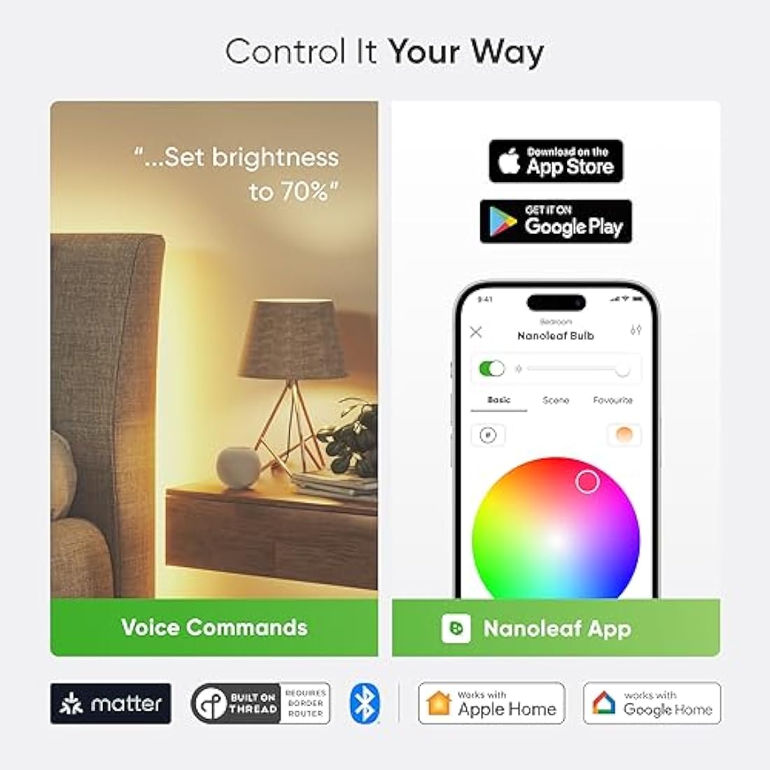 Nanoleaf Matter Essentials E27 Smart LED Bulbs – RGBW 3-Pack