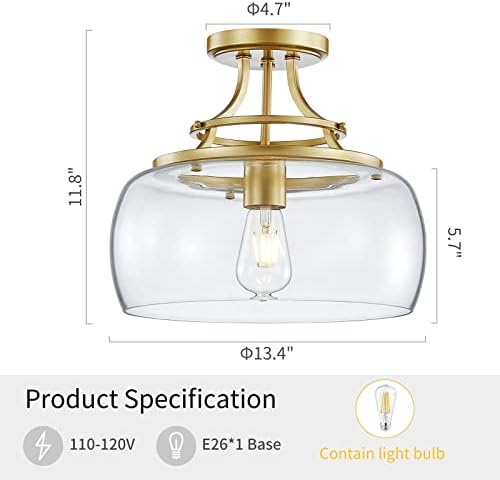 Wuzups Gold Industrial Farmhouse Chandelier | Round Glass Ceiling Light