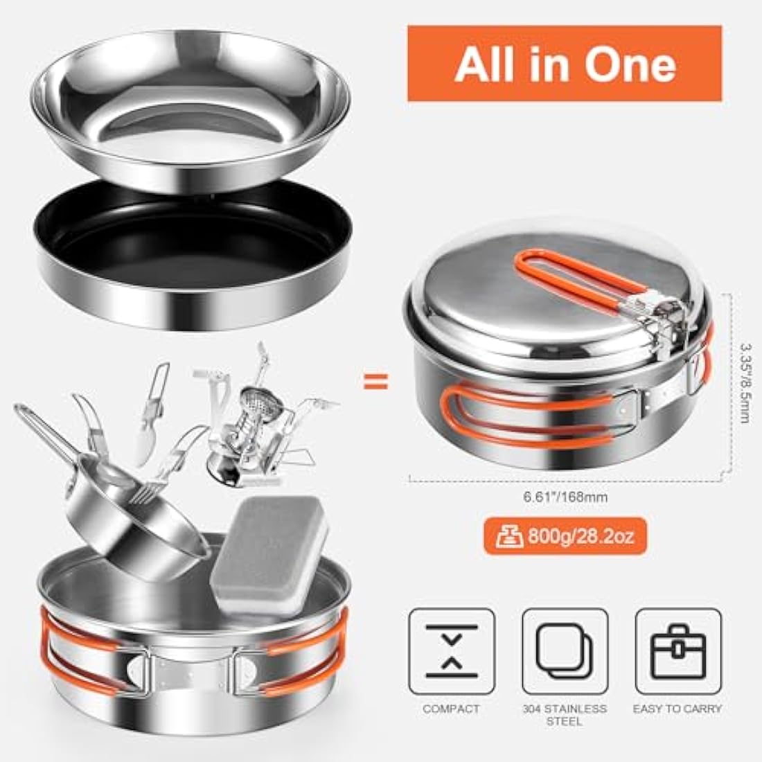 Odoland 10-Piece Ceramic Non-Stick Camping Cookware Kit with Stove