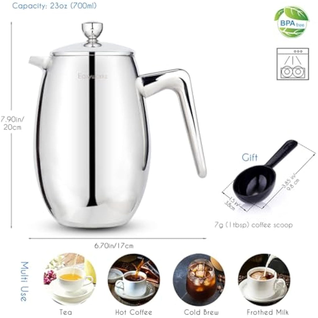 Easyworkz Nando French Press | 700ml Double Wall Stainless Steel