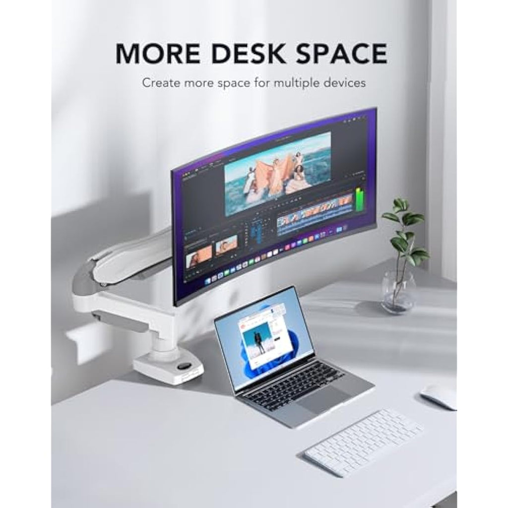 HUANUO Single Monitor Arm – Gas Spring Mount for 13-32 Inch Screens, White