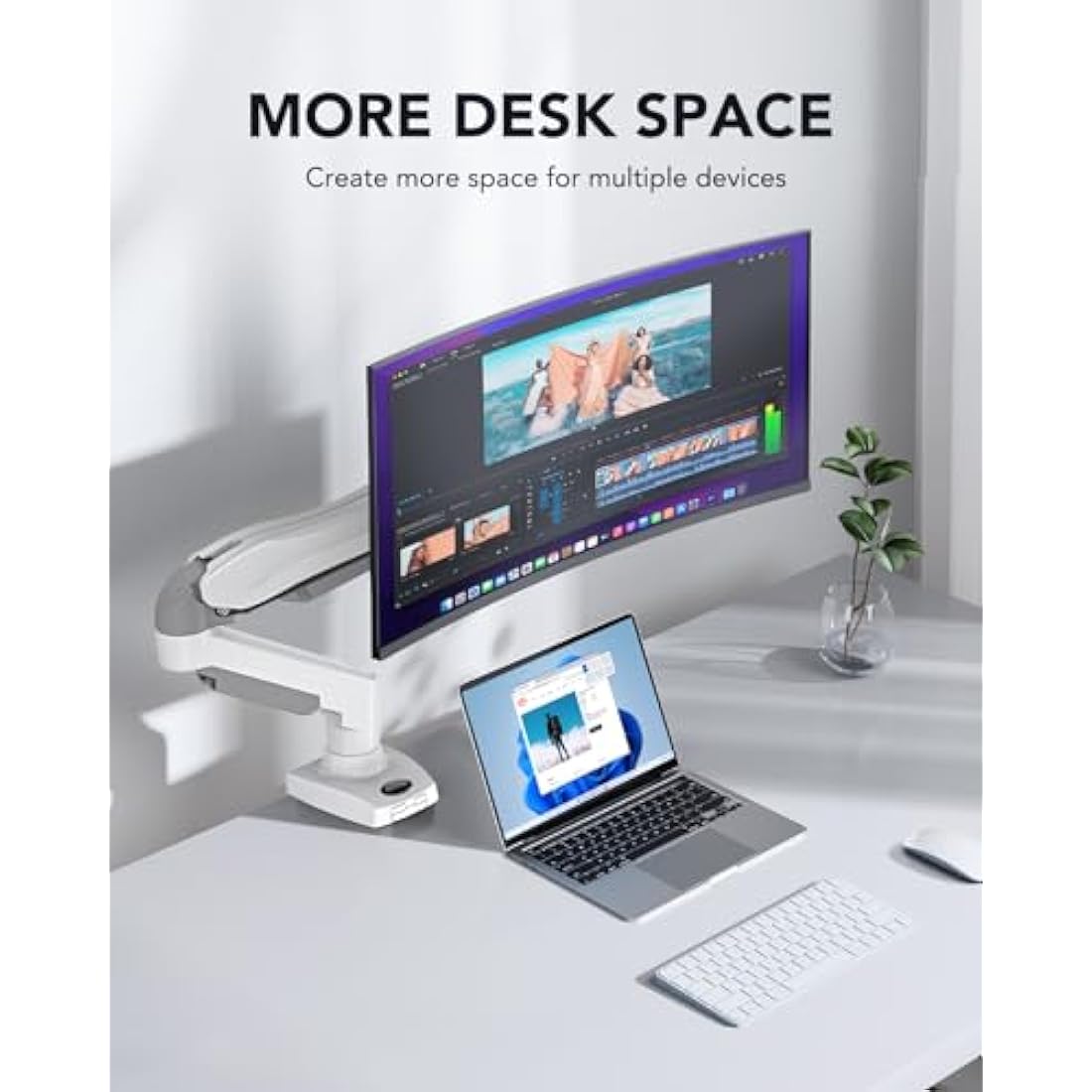 HUANUO Single Monitor Arm – Gas Spring Mount for 13-32 Inch Screens, White