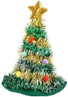 Henbrandt Christmas Tree Hat with Tinsel and Gold Star Topper - 43cm