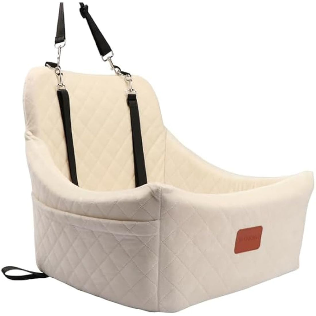 Wooaidagg Dog Car Seat – Memory Foam Pet Booster Bed, Washable (Beige)