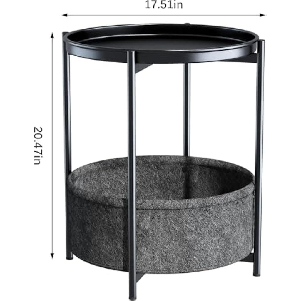 Jolof Store Round Side Table – Metal End Table with Storage Basket