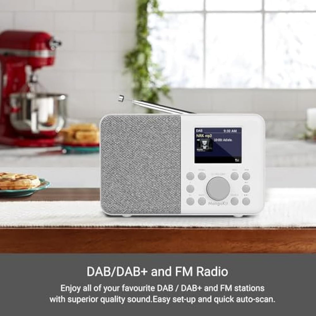 MangoKit MD3 DAB/DAB+ Digital Radio with Bluetooth & Dual Alarm – Stone Grey