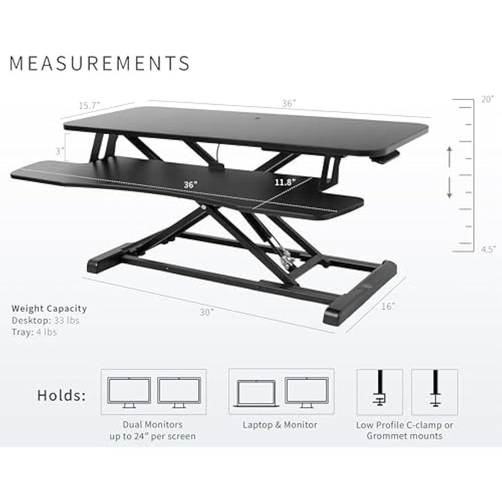 VIVO 91cm Standing Desk Converter | Height Adjustable Dual Monitor Riser