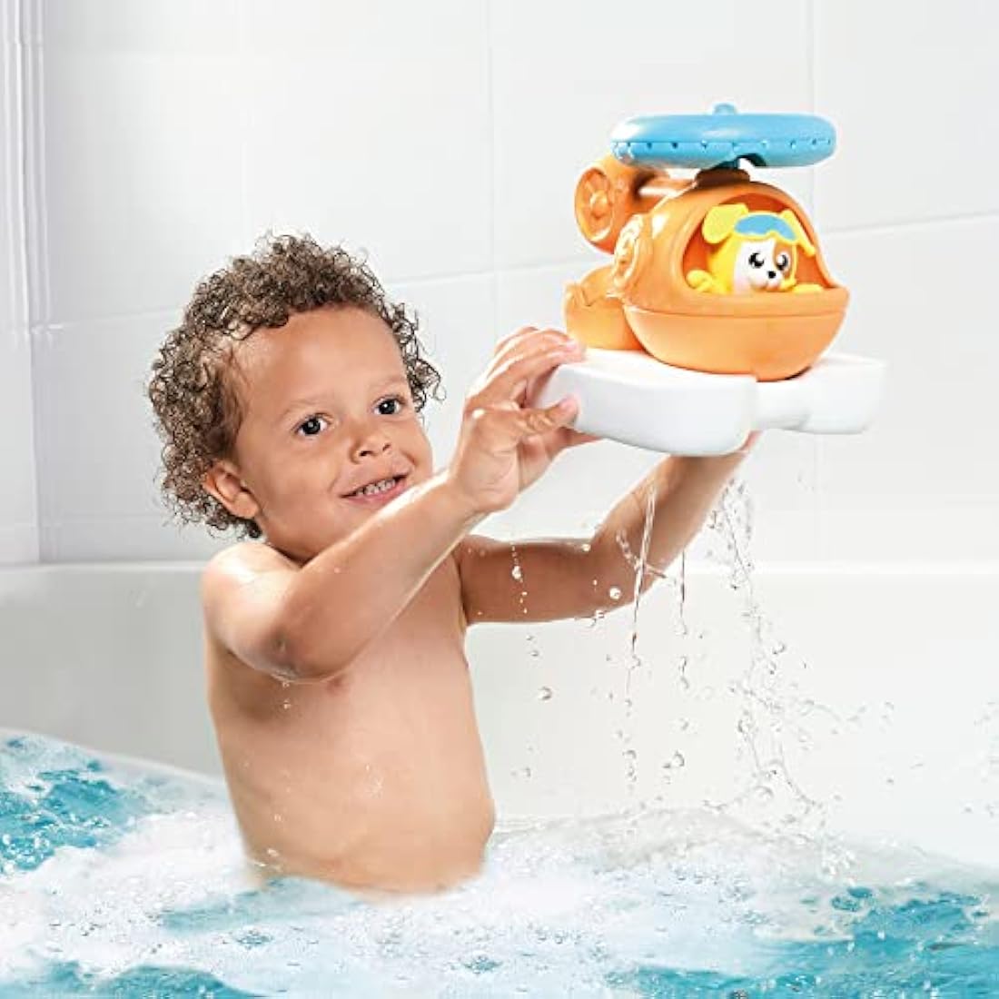 Toomies Splash & Rescue Helicopter Bath Toy with Squirting Pilot