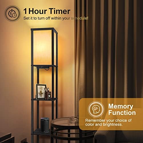 OUTON LED Floor Lamp with Shelves – Dimmable Light with USB Ports