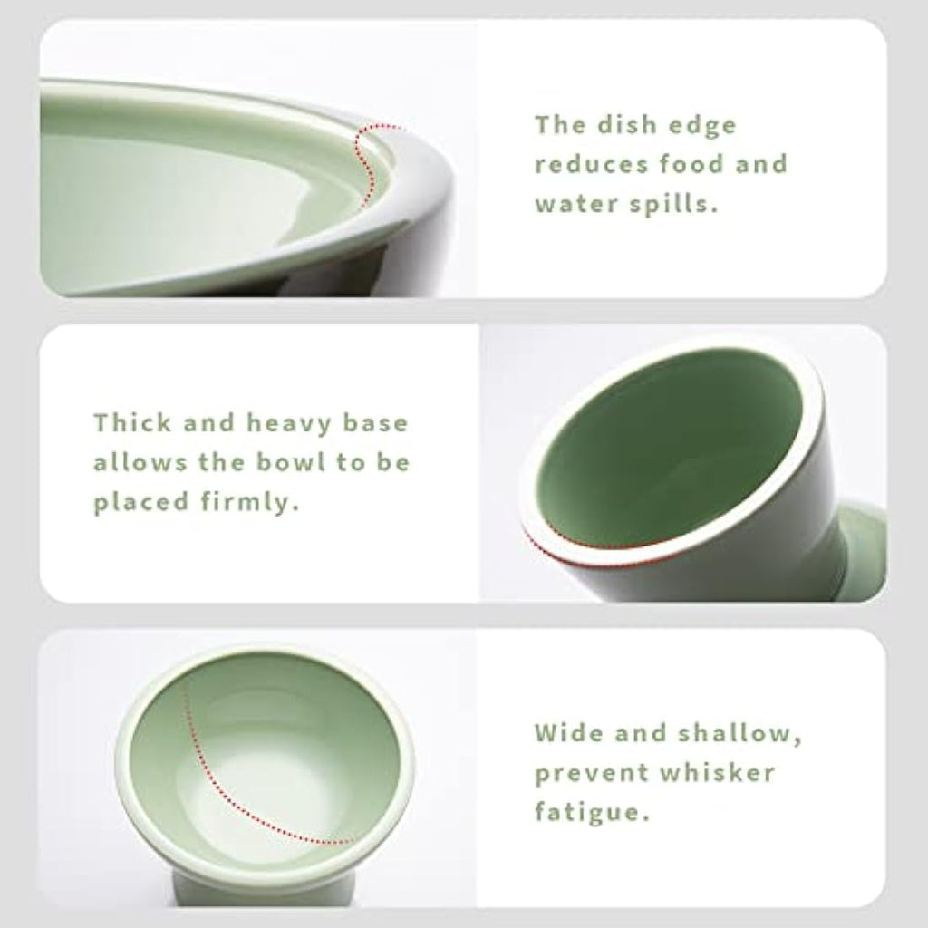CEEFU Elevated Ceramic Cat Bowls | Wide Whisker Fatigue Relief - Sage Green