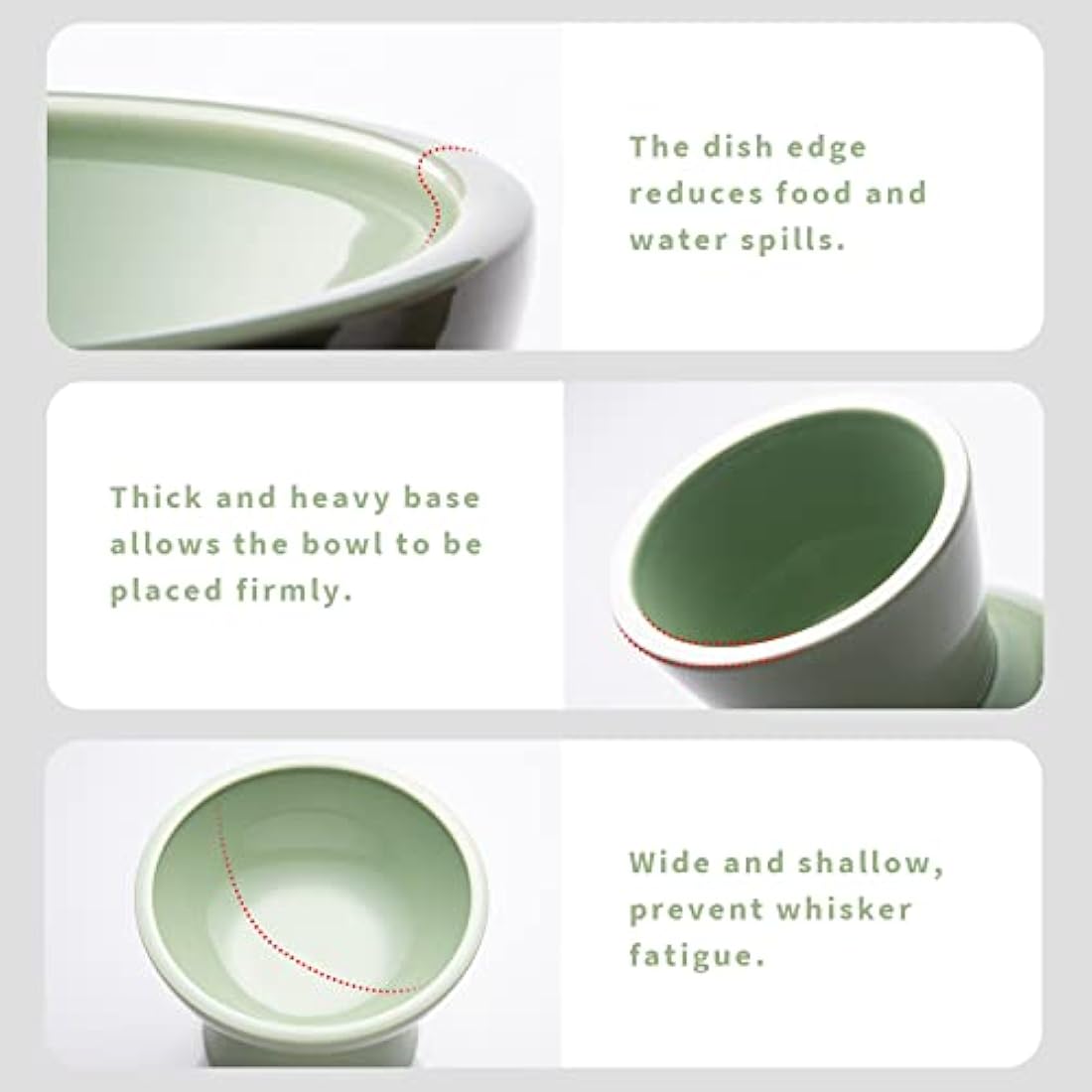 CEEFU Elevated Ceramic Cat Bowls | Wide Whisker Fatigue Relief - Sage Green