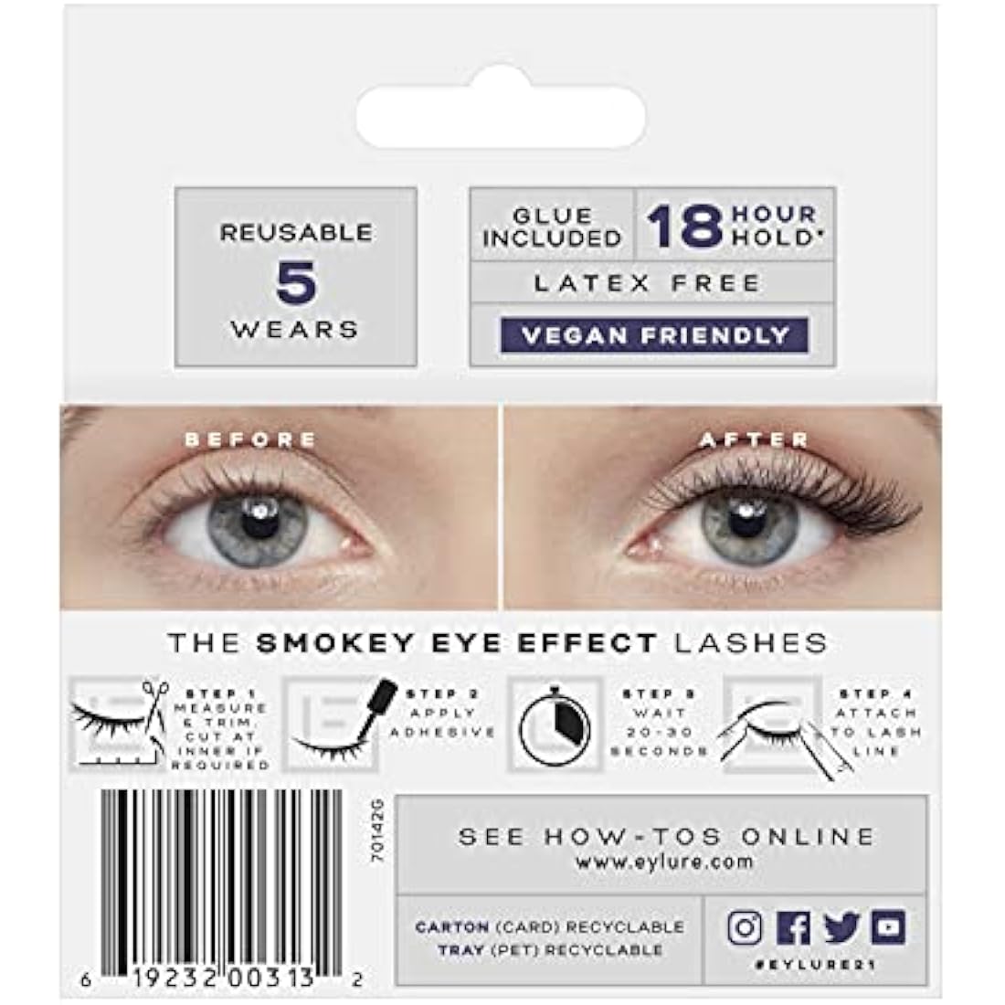 Eylure Smokey Eye No. 021 False Lashes – Strip Eyelashes with Glue