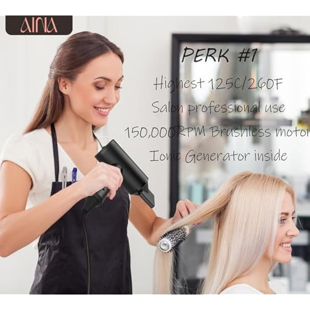 AINA Professional Ionic Hair Dryer | 150,000 RPM BLDC Motor - Black