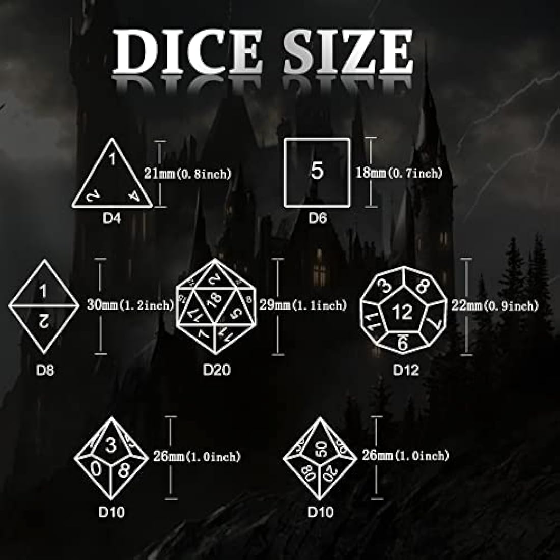 Hollow Metal Dragon D&D Dice Set | Silver Blue Polyhedral