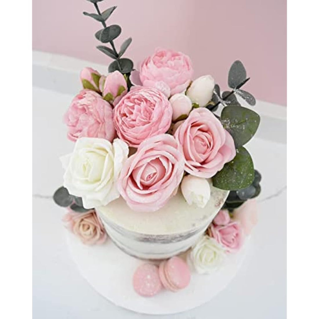 – Silk Peony and Tea Rose Artificial Bouquet, Pink, 9 Heads