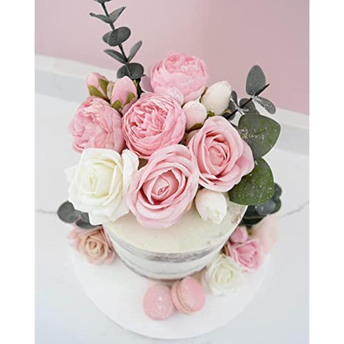 – Silk Peony and Tea Rose Artificial Bouquet, Pink, 9 Heads