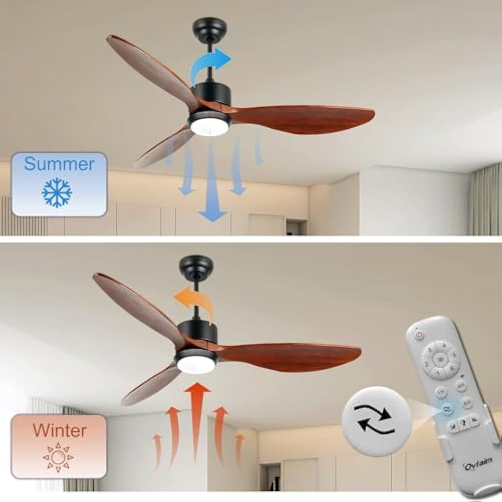 Ovlaim 132cm Wood Ceiling Fan with Dimmable LED Light & Remote Control