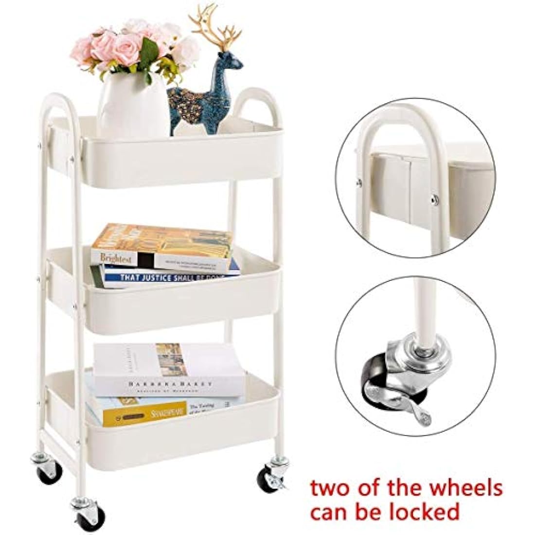 Jolof Store 3-Tier Metal Rolling Utility Cart - White Storage Trolley