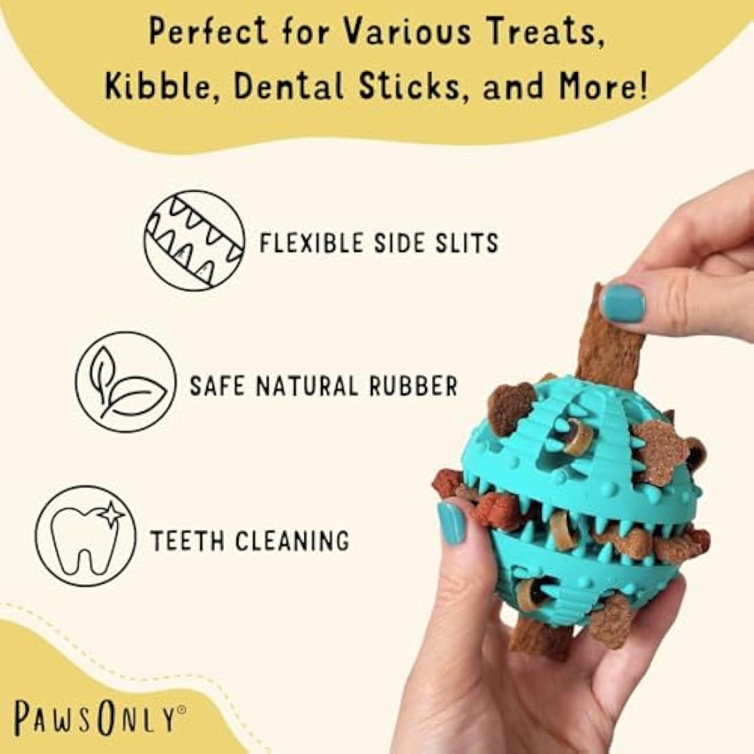 PawsOnly Interactive Dog Treat Dispenser Ball – Dental Care Puzzle Toy, Blue