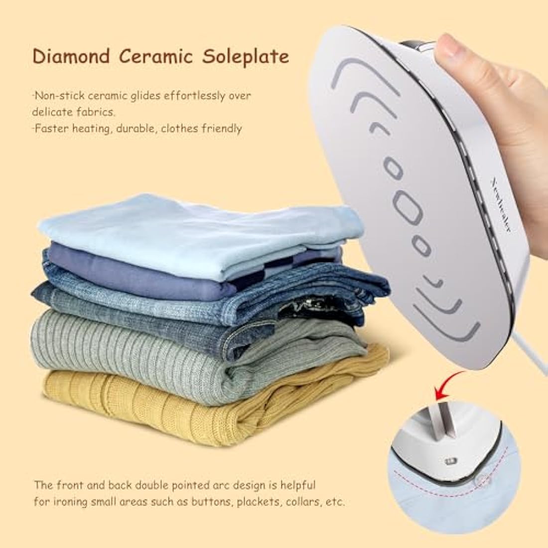 Newbealer Mini Travel Iron – Dual Voltage Compact Iron for Quilting, Silver