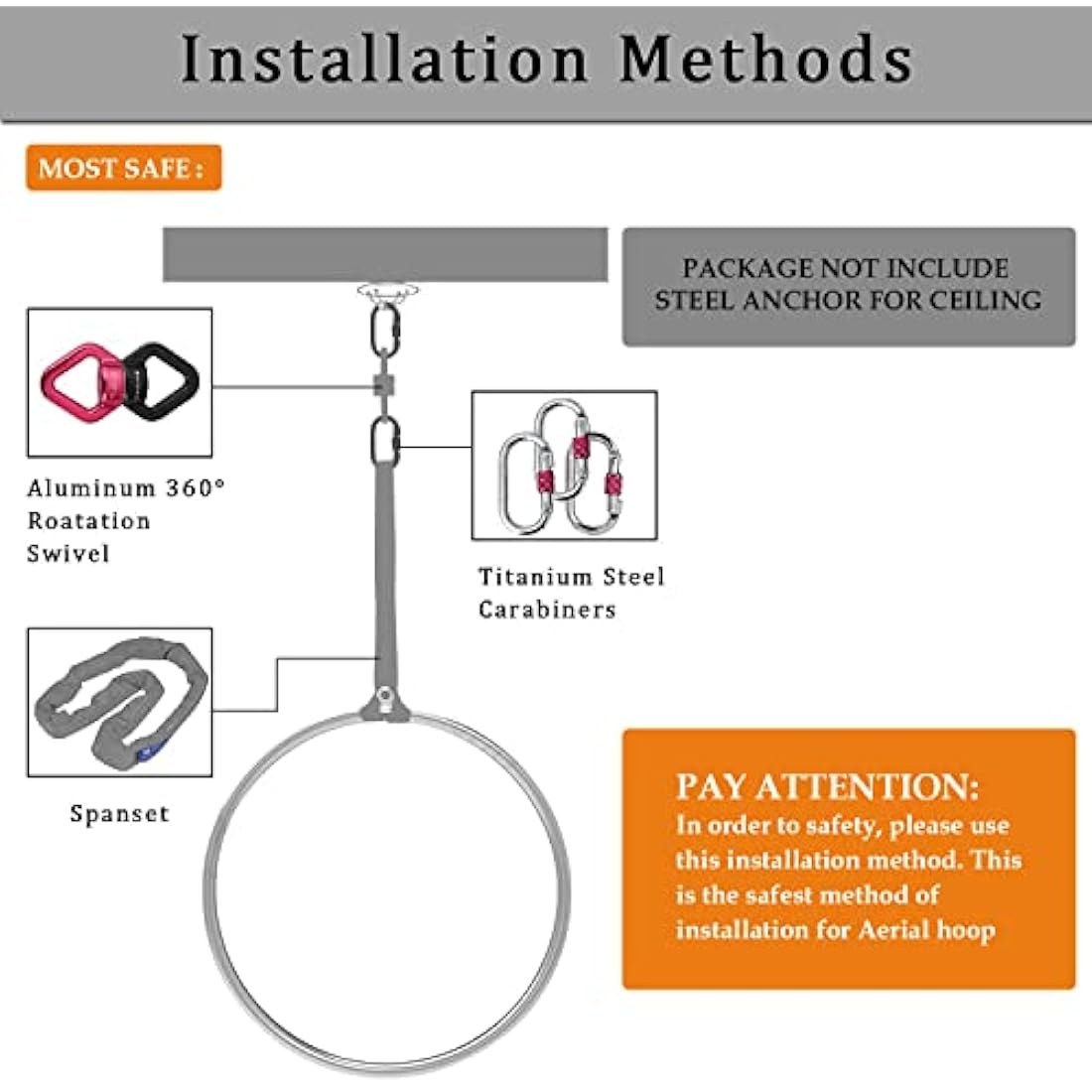 Jolof Store Aerial Lyra Hoop Set | Stainless Steel Single Point Ring Kit