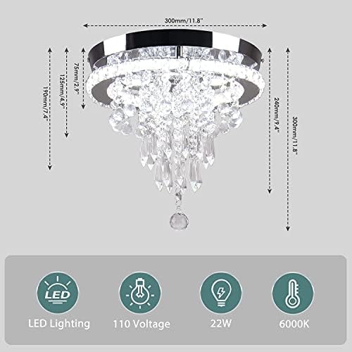 FRIXCHUR 11.8" Modern LED Crystal Chandelier – Cool White Flush Mount